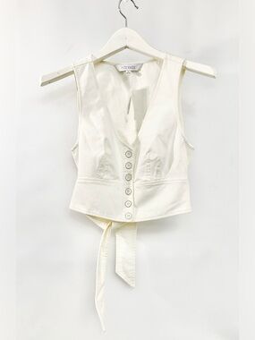 Intermix cream Button-Front Crop Vest
